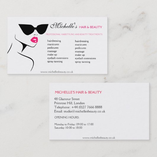 レトロサングラス毛及び美しいメイク 名刺 (正面/裏面)