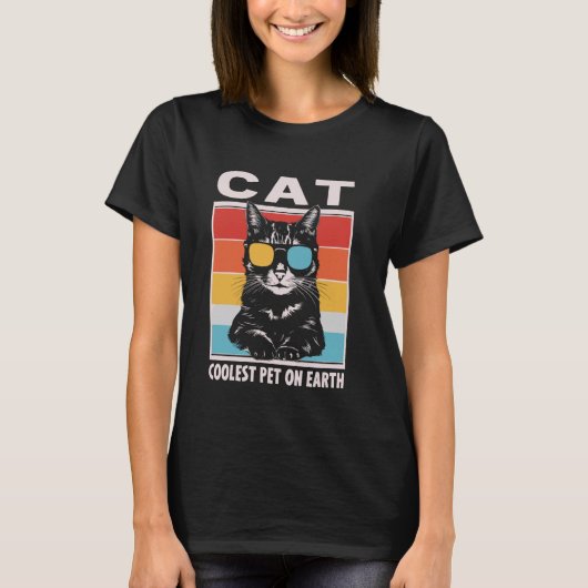 レトロサングラス ひんやり猫 おもしろいねこ Tシャツ (正面)