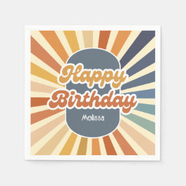 レトロサングルーヴィー波ハッピーバースデー スタンダードカクテルナプキン