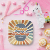 レトロサングルーヴィー波ハッピーバースデー ペーパープレート (パーティー)