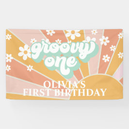 レトロサンシャイングルーヴィワンデイジー誕生日バナー 横断幕