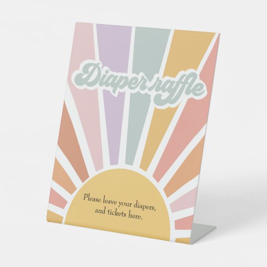 レトロサンシャイングルーヴィーベビーシャワーオムツラッフル 台座サイン (正面)