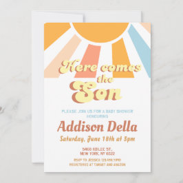 レトロサンシャインサンをテーマにした男の子の赤ちゃんシャワー 招待状