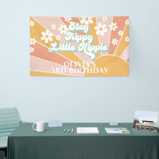 レトロサンシャインステイトリップ(幻覚体験)のようなリトルヒッピー誕生日 横断幕 (トレードショー)