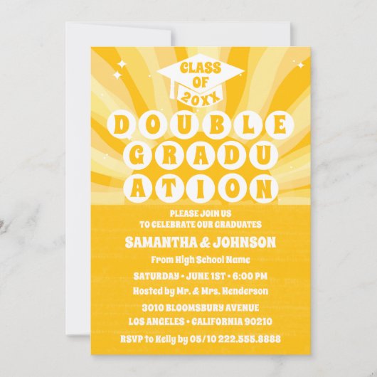 レトロサンシャインダブル卒業パーティー招待状 招待状 (正面)
