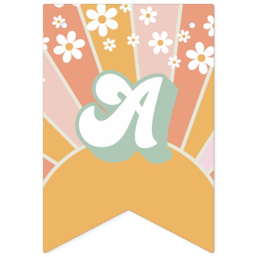 レトロサンシャインデイジーボホフローラバースデーバナー バンティングフラッグ (第3の旗)