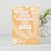 レトロサンシャインデイジーボホフローラ最初の誕生日イン 招待状 (スタンド正面)