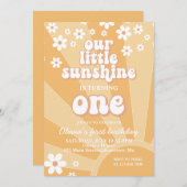 レトロサンシャインデイジーボホフローラ最初の誕生日イン 招待状 (正面/裏面)