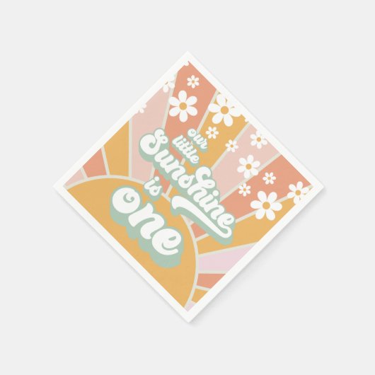 レトロサンシャインデイジーボホフローラ最初の誕生日 スタンダードカクテルナプキン (角)