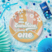 レトロサンシャインデイジーボホフローラ最初の誕生日 ペーパープレート (パーティー)