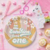 レトロサンシャインデイジーボホフローラ最初の誕生日 ペーパープレート (パーティー)
