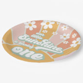 レトロサンシャインデイジーボホフローラ最初の誕生日 ペーパープレート (アングル)