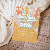 レトロサンシャインデイジーボホフローラ最初の誕生日 招待状