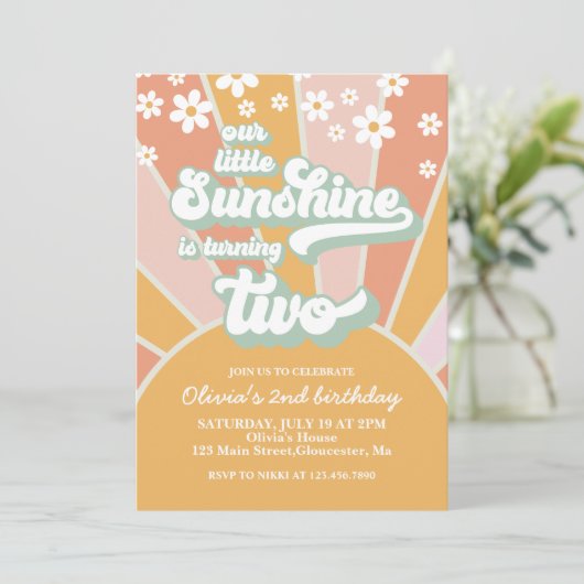 レトロサンシャインデイジーボホフローラ2nd birthday 招待状 (スタンド正面)