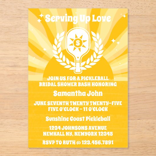 レトロサンシャインピックボールブライダルシャワー アクリル招待状 (正面)