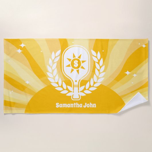 レトロサンシャインピックルボール ブライダルシャワー ビーチタオル (正面)