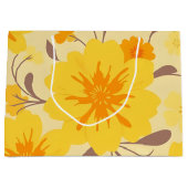 レトロサンシャインフラワーズイエローフローラルパターン ラージペーパーバッグ (正面)