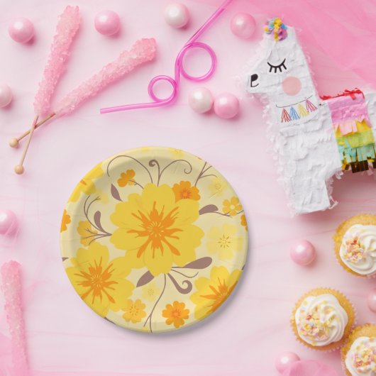 レトロサンシャインフラワーズ – パーティー用品 – ペーパープレート (パーティー)