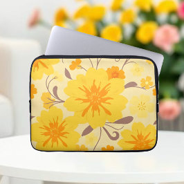 レトロサンシャインフローラルパタン – 黄色の花 ラップトップスリーブ
