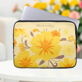 レトロサンシャインフローラルパタン – 黄色の花 ラップトップスリーブ