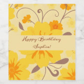 レトロサンシャインフローラ – 黄色の花 ワインラベル (シングルラベル)