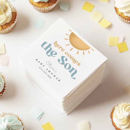 レトロサンシャインボーイベビーシャワー招待状 スタンダードカクテルナプキン