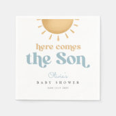 レトロサンシャインボーイベビーシャワー招待状 スタンダードカクテルナプキン (正面)