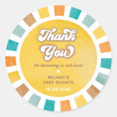 レトロサンシャインボーイ赤ちゃんシャワーありがとう好意 ラウンドシール (正面)