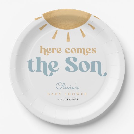 レトロサンシャインボーイ赤ちゃんシャワー ペーパープレート (正面)