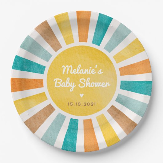 レトロサンシャインボーイ赤ちゃんシャワー ペーパープレート (正面)