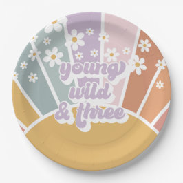 レトロサンシャインレインボーデイジー3rd誕生日 ペーパープレート