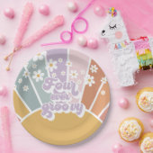 レトロサンシャインレインボーデイジー4th誕生日 ペーパープレート (パーティー)