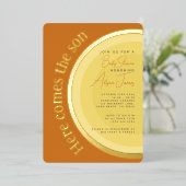 レトロサンシャイン来ここの息子の赤ちゃんシャワー 箔招待状 (立ち正面)