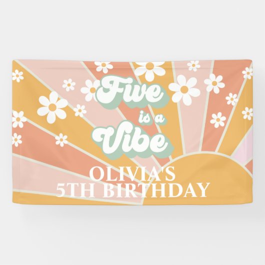 レトロサンシャインFIVEは気分が上がるダイジー誕生日 横断幕 (横)