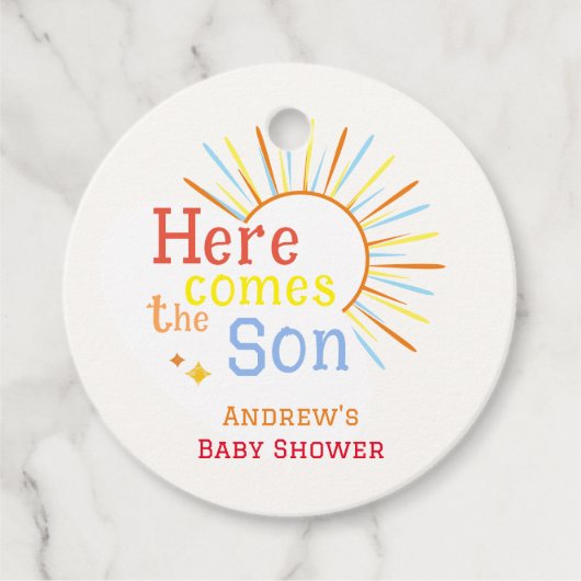 レトロサンシャイ来ンここザ息子ベビーシャワー フェイバータグ (正面)