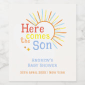 レトロサンシャイ来ンここザ息子ベビーシャワー ワインラベル (シングルラベル)