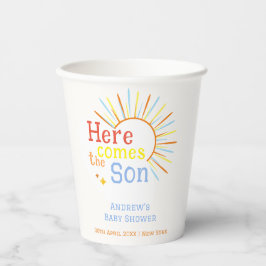 レトロサンシャイ来ンここザ息子ベビーシャワー 紙コップ
