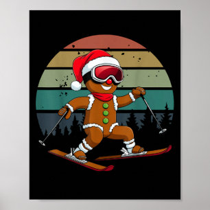 レトロサンジンジャーブレッドマンスキーサンタハットクリスマスSk ポスター