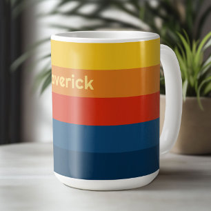 レトロサンセストライプイフ名シンプル付きサンセット文字 コーヒーマグカップ