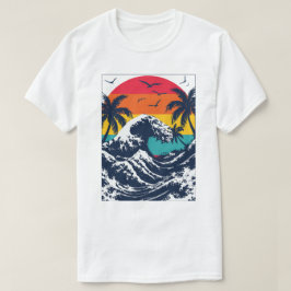 レトロサンセットの川の波 Tシャツ