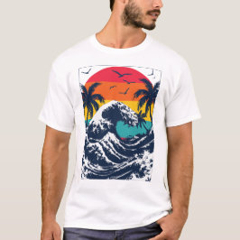 レトロサンセットの川の波 Tシャツ