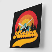 レトロサンセットアラスカジュヌームース0マウンテンズワイルド スクエア壁時計 (傾斜)