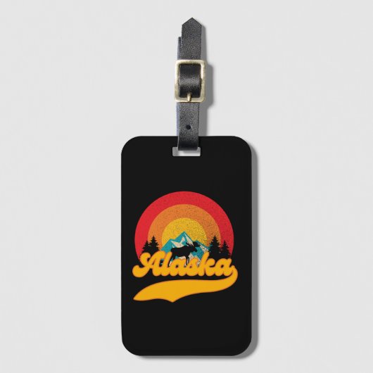 レトロサンセットアラスカジュヌームース0マウンテンズワイルド ラゲッジタグ (正面縦)