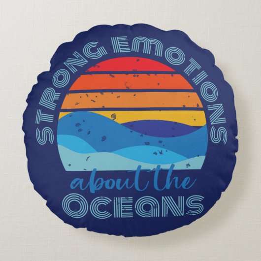レトロサンセットウェーブズ海ことわざ ラウンドクッション (正面)