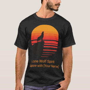 レトロサンセットオオカミの遠吠えパーソナライズ Tシャツ