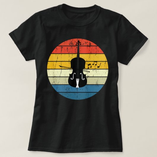 レトロサンセットオーケストラチェロ奏者チェリストJazz M Tシャツ (デザイン正面)