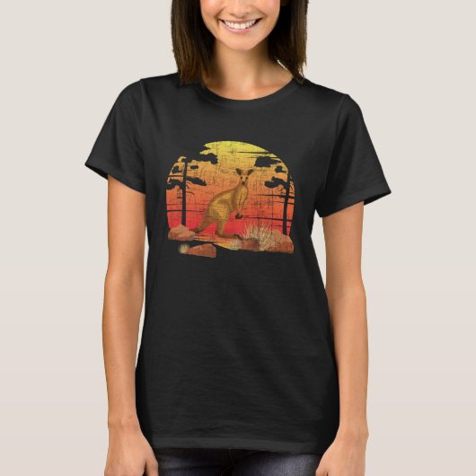 レトロサンセットカンガルーワイルドライフアニマルズーキーパー Tシャツ (正面)