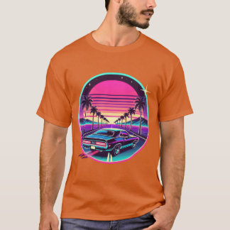 レトロサンセットカードライブ ベーパーウェーブ 美意識デザイン Tシャツ