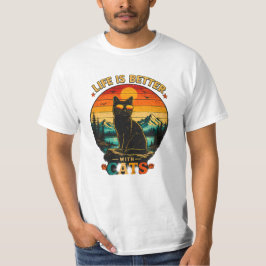 レトロサンセットキャットシャツ、黒猫ヴィンテージTシャツ、 Tシャツ