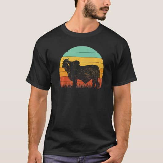 レトロサンセットクウ農家ブラフマンキャトル Tシャツ (正面)